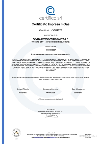 Certificazioni Forti Refrigerazione 1